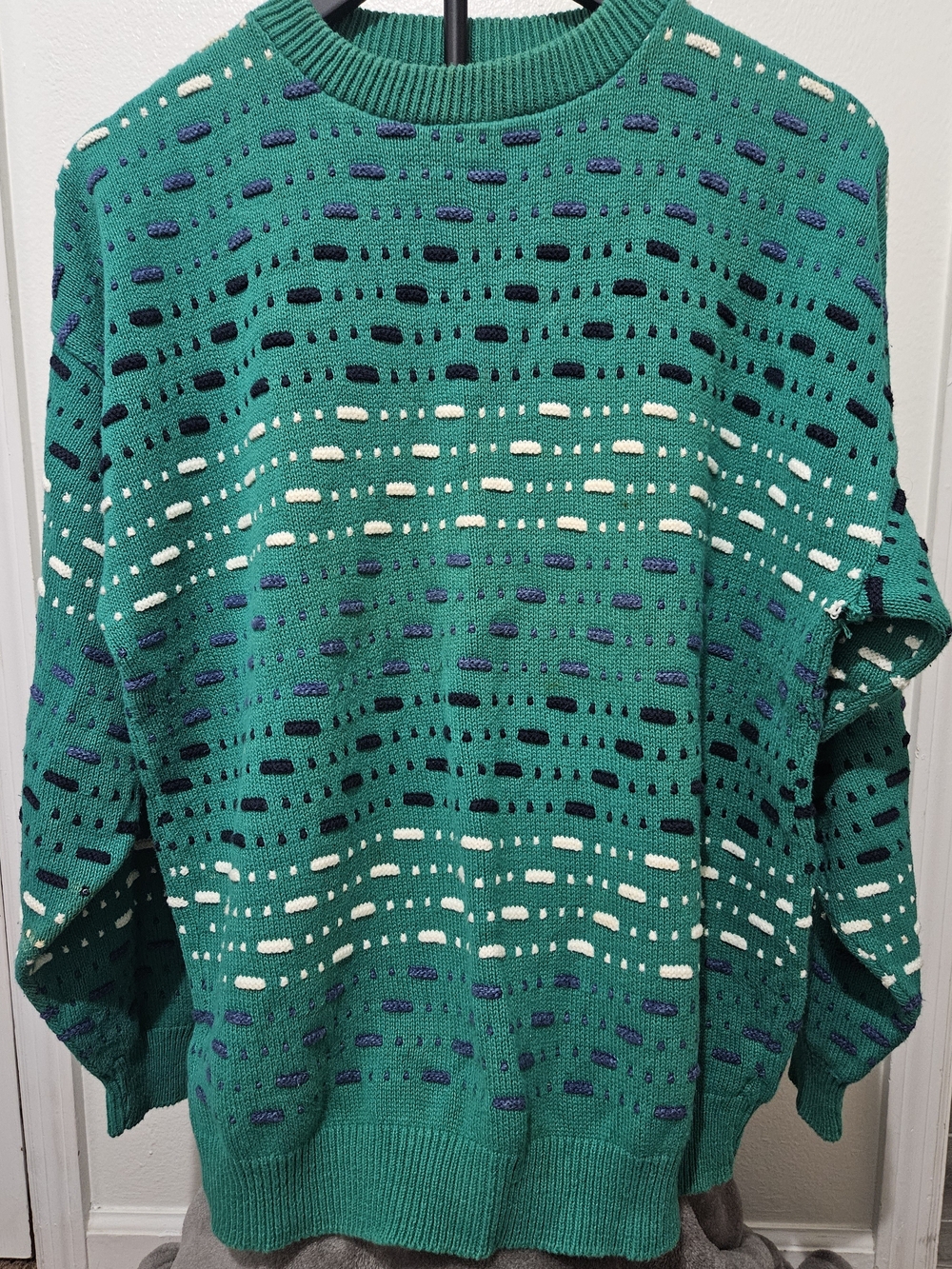 Women's 100% Cotton Victoria Dry Goods Teal Patterned Knit Sweater
